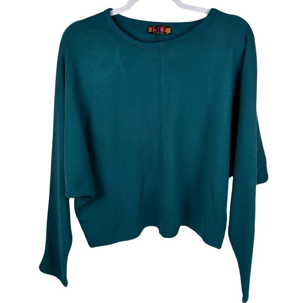Isle Melis KozanTeal Dolman long sleeve Crewneck Knit Sweater top Size Small